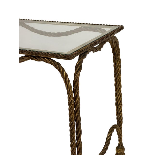 1950s Gilt Hollywood Regency Rope & Tassel Metal and Glass Nesting Tables For Sale - Image 13 of 18