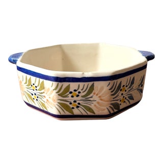 Authentic Hand-Painted Henriot Quimper French Faience Octagonal Double-Handled Dish – Signed, Circa Mid-20th Century For Sale