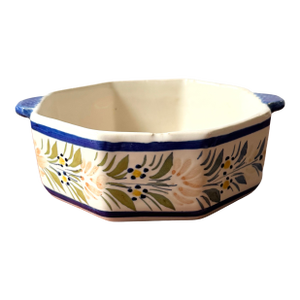 Authentic Hand-Painted Henriot Quimper French Faience Octagonal Double-Handled Dish – Signed, Circa Mid-20th Century
