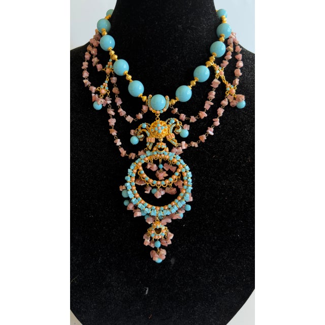 Jose Maria Barrera Necklace Stone Turquoise Crystal Resin Beaded Collar Bib For Sale - Image 9 of 9