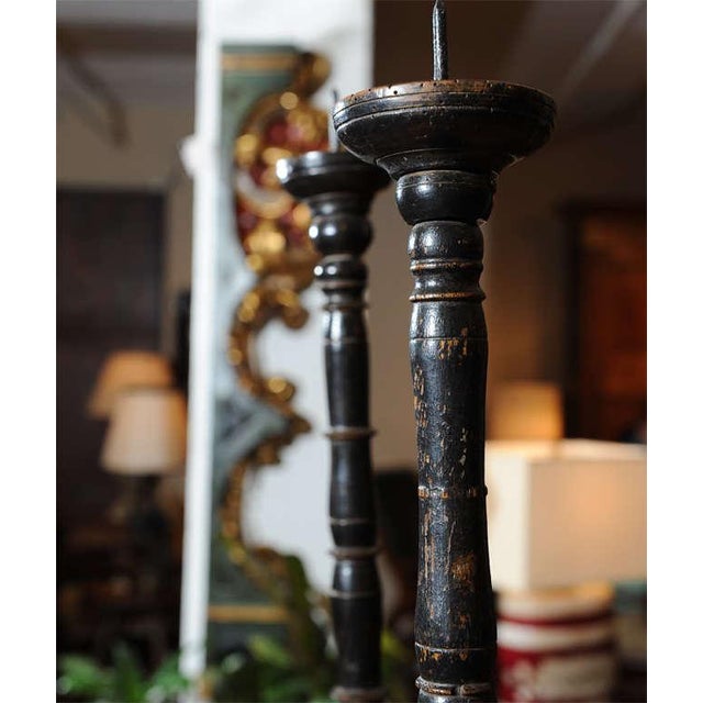 Ebonized Turned Oak Pricket Sticks - a Pair For Sale - Image 4 of 5