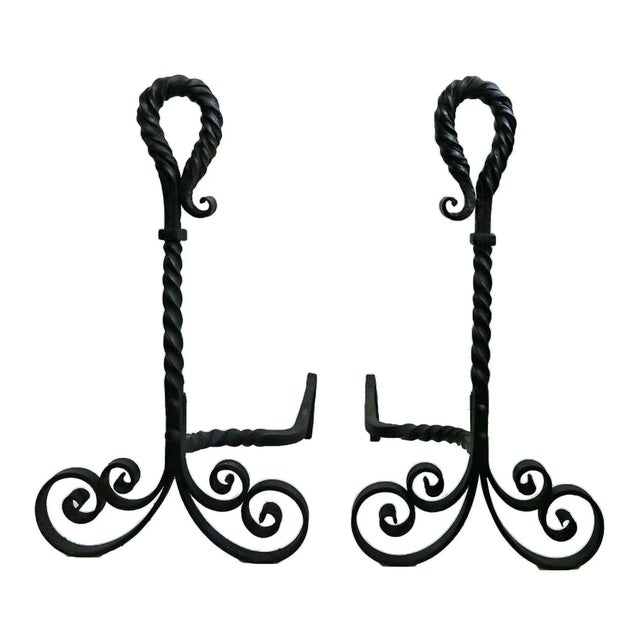 Antique Andirons - Hand-Wrought Iron - A Pair For Sale - Image 4 of 4