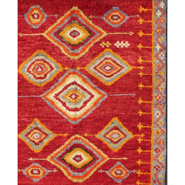 Textile Tribal Turkish Konya Rug With Diamond Design in Beautiful Royal Red Background For Sale - Image 7 of 13