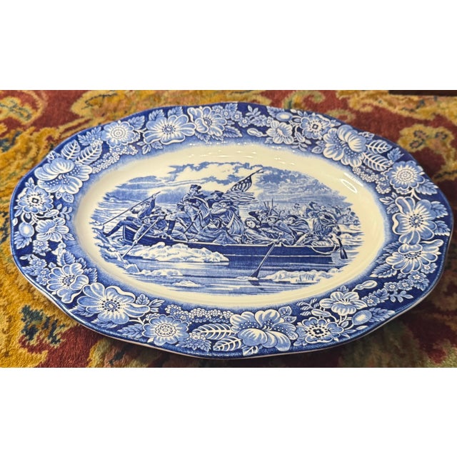 1970s Liberty Blue Washington Crossing the Delaware Platter – Americana Ironstone, England | 250th Anniversary Decor For Sale - Image 9 of 13