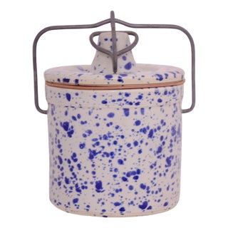 Blue Spatter Glaze 6" Crock For Sale