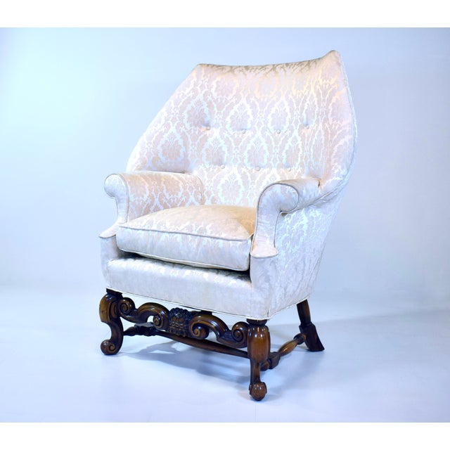 William Switzer Wing Chair in White Damask, Georgian Style, 2020's For Sale - Image 10 of 12