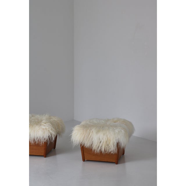 Set of Modern Scandinavian Stools in Oak and Sheepskin, Denmark, 1960s For Sale - Image 6 of 18