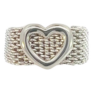 1990s Tiffany & Co Estate Somerset Heart Ring 7 Silver 9.60 mm For Sale