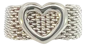 1990s Tiffany & Co Estate Somerset Heart Ring 7 Silver 9.60 mm