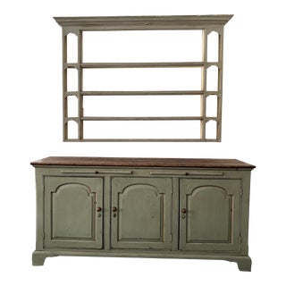 Hand Painted Buffet Cabinet and Matching Shelf For Sale