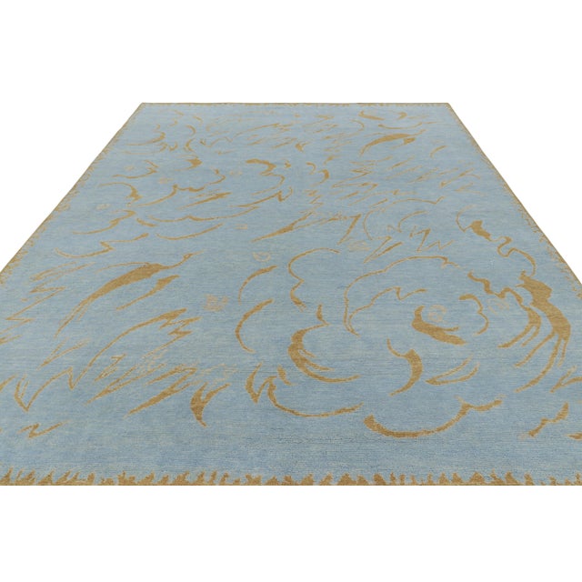 Rug & Kilim Rug & Kilim’s French Art Deco Style Rug in Blue With Gold Geometric Patterns For Sale - Image 4 of 7