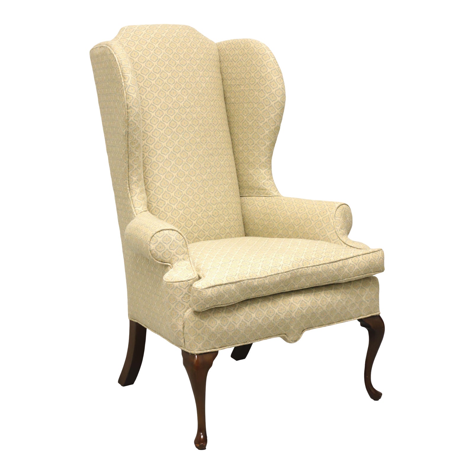Vintage Queen Anne High Wing Back Chair With Neutral Fabric Chairish