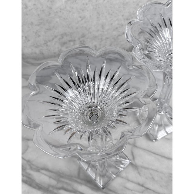 Vintage 13" Victorian Crystal Glass Lotus Flower Compote Pedestal Bowls - A Pair For Sale - Image 6 of 7