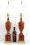 French Lamp Pair Mahogany Brass & Shades For Sale - Image 3 of 12