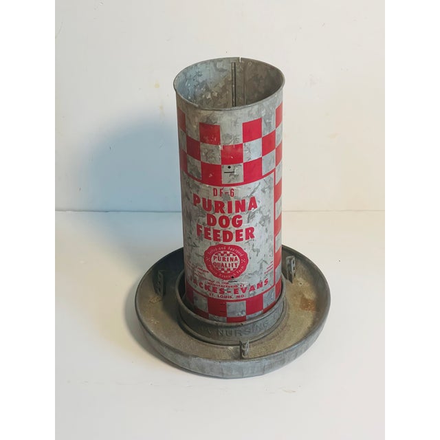 Antique galvanized metal Purina tube Dog Feeder great decor piece.