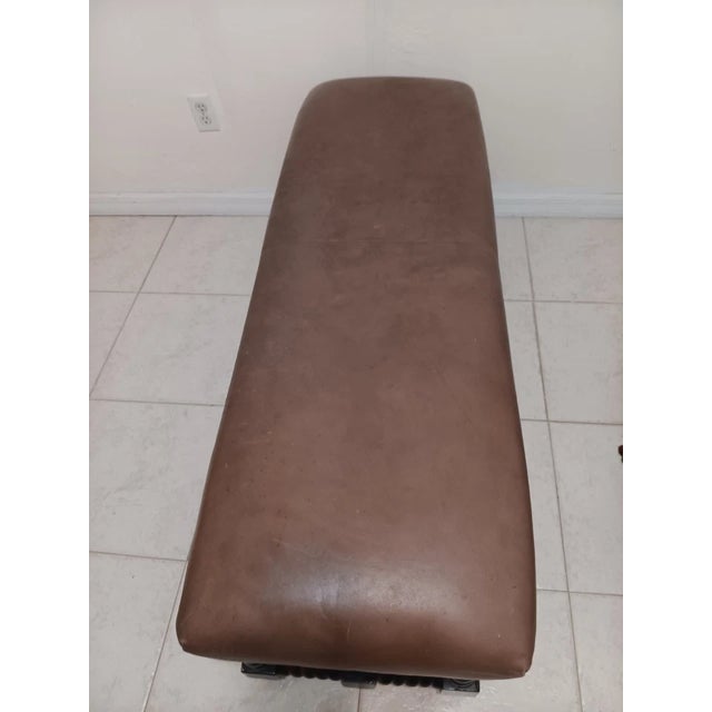 Upholstered Bench With Turned Legs Leather Seat Brown Dark Wood Frame Style: Traditional Color: Brown Dimensions: 52" W x...