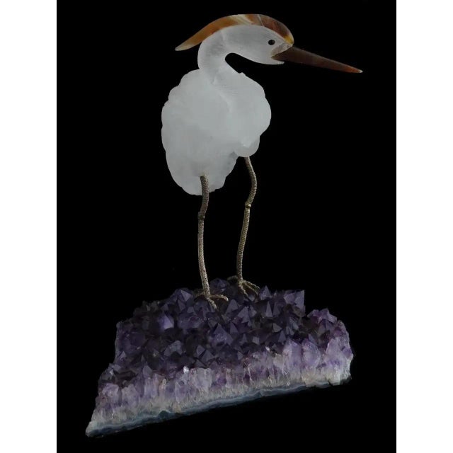 Stone Rock Crystal and Agate Bird Sculpture on Amethyst Base For Sale - Image 7 of 8