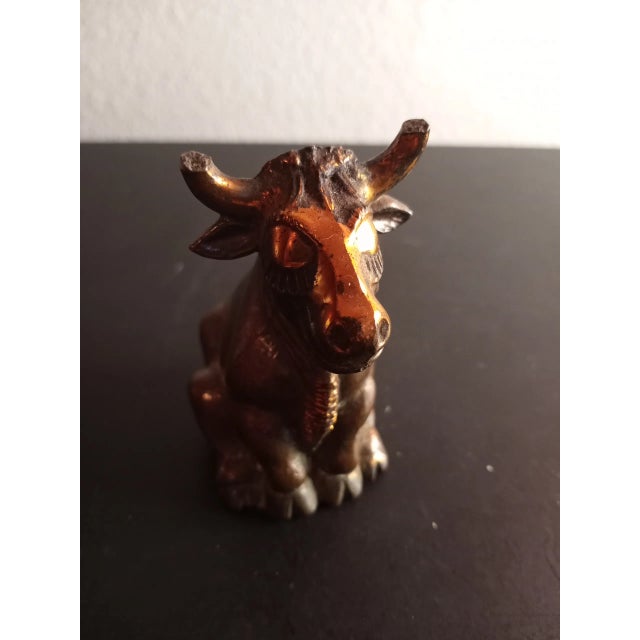 Gold Solid Brass Sitting Bull Figurine For Sale - Image 8 of 8