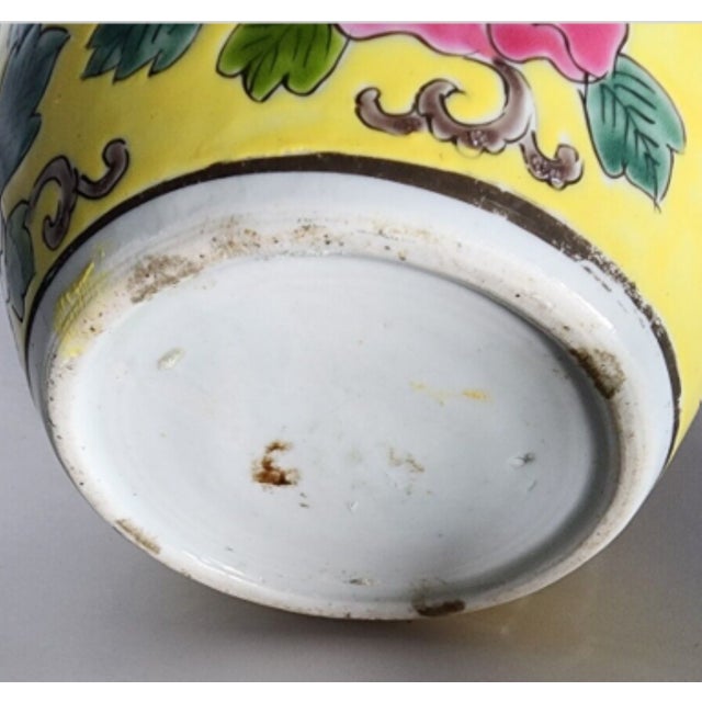 Ceramic Vintage Chinese Famille Jaune Enameled Dragon and Foo Dog Vase For Sale - Image 7 of 7