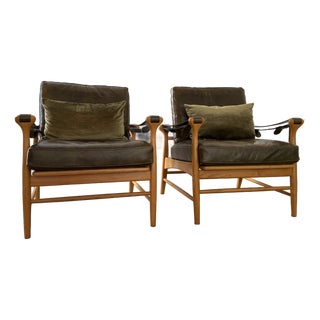 Leather & Cane Arm Chair For Sale