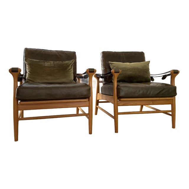 Leather & Cane Arm Chair For Sale