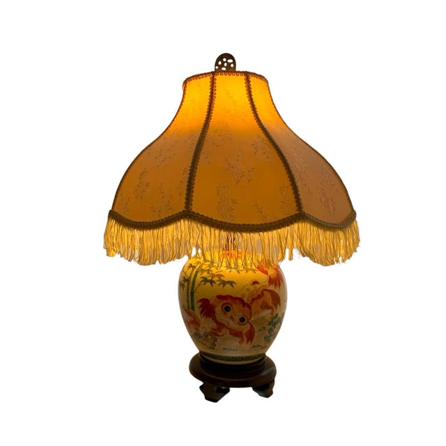 Red Late 20th Century Lamp Foo Dog Design on Chinese Ginger Jar and Silk Shade Vintage Oriental Decor For Sale - Image 8 of 8
