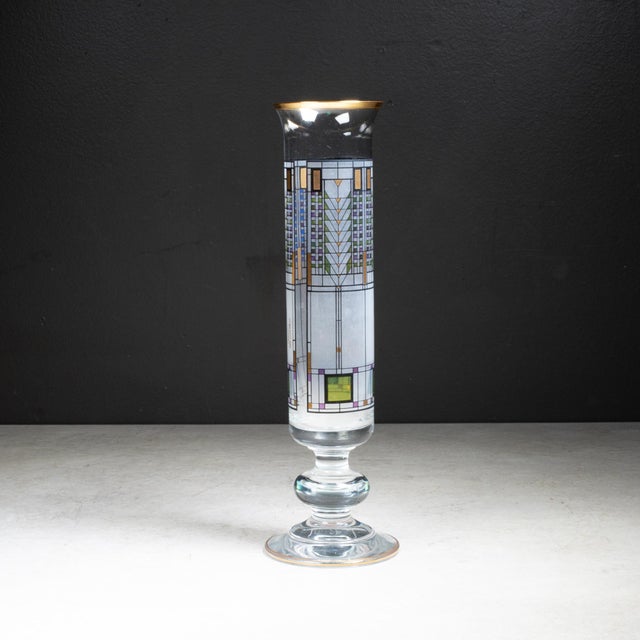 ABOUT Omaggio series art glass vase with gold trim. Produced in 1997 for the Frank Lloyd Wright Foundation, this design is...