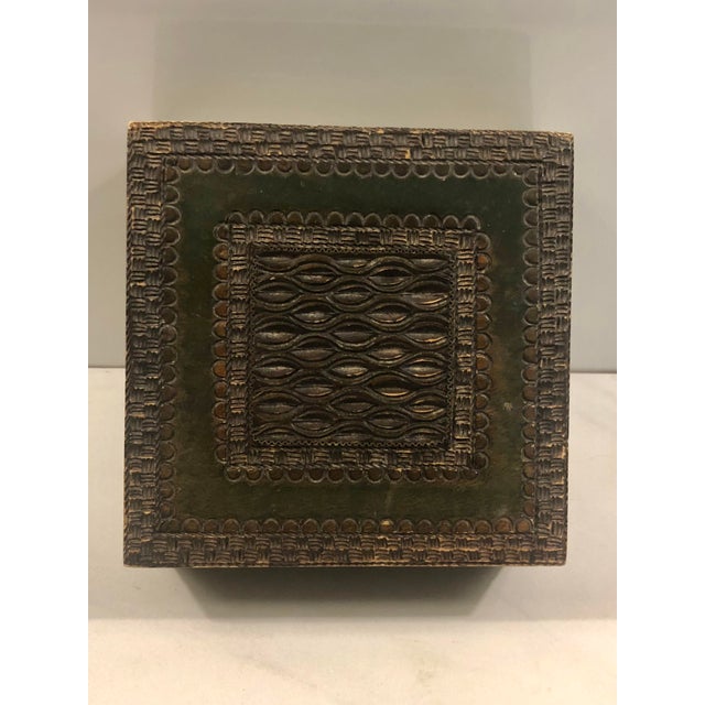 Vintage Olive Green Tramp Art Box For Sale - Image 4 of 12