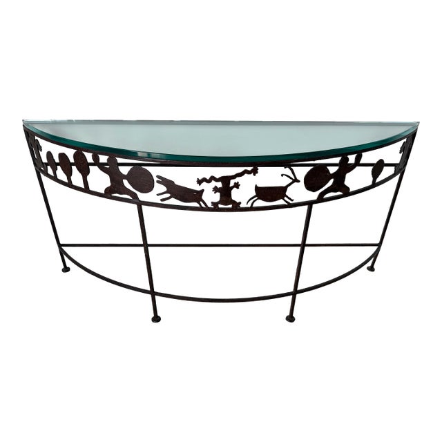 1980’s Rosemary Pozzi Franzetti Taos Style Hand-Cut Oxidized Steel Demilune Console Table/ Sold For Sale