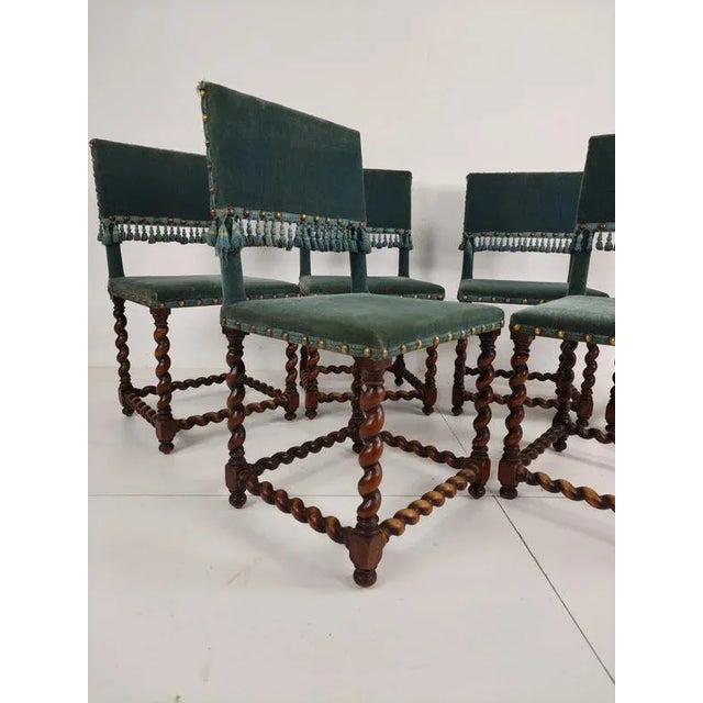 Chairs with Twisted Legs and Blue Upholstery, 18th Century, Set of 6 For Sale - Image 3 of 12