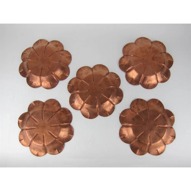 Early 20th Century Marie Zimmermann Arts and Crafts Copper Flower Dishes, Circa 1915, Set of Five For Sale - Image 5 of 11