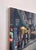 Contemporary Sidewalks in Greys by Jim Beckner | Oil on Board Nighttime city street with people and lights. For Sale - Image 3 of 5