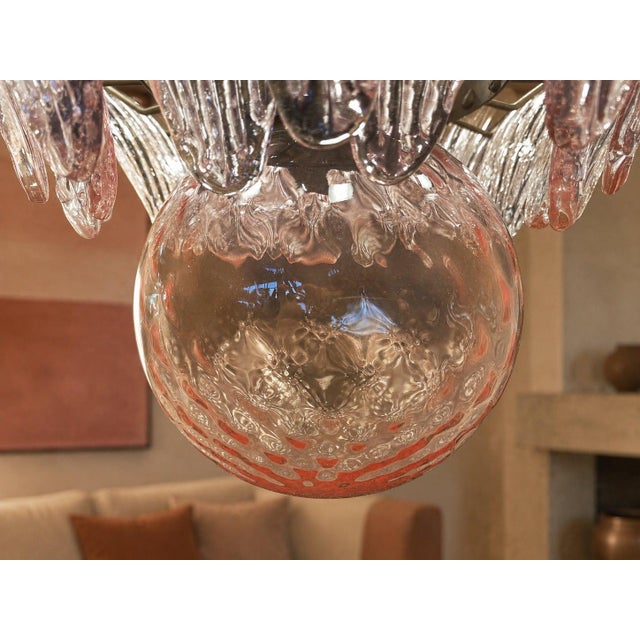 Monumental Pink Glass Leaf Chandelier, 1980 For Sale - Image 12 of 18