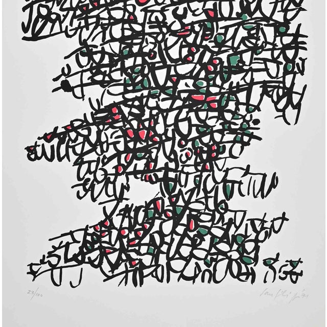 Abstract Composition is an original colored artwork realized by Antonio Sanfilippo in 1971 . Lithograph on paper. Edited...