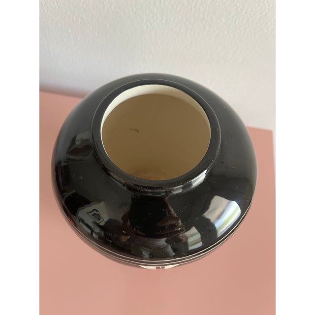 Art Deco Curras Brothers Vase Signed 1996 Black & White Hand-Carved Art Pottery For Sale - Image 3 of 9