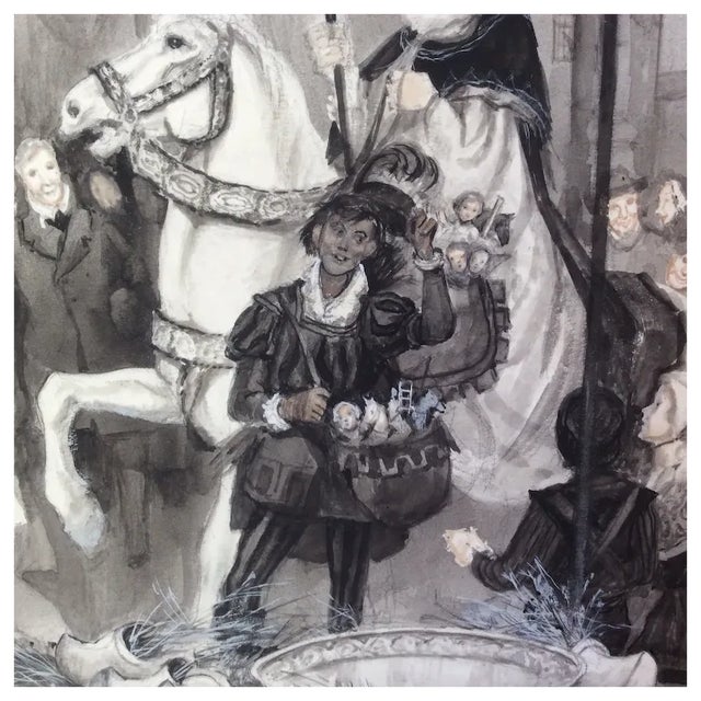 Vintage Illustration Art Painting, Saint Nickolas, Christmas Card Art, Signed For Sale - Image 4 of 6