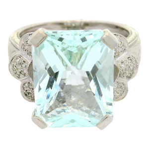 8.11 Carat Aquamarine Diamond 18k White Gold Ring, Size 7.25
