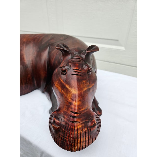 Wood Massive Hand Carved Wooden Hippopotamus Hippo Sculpture For Sale - Image 7 of 17