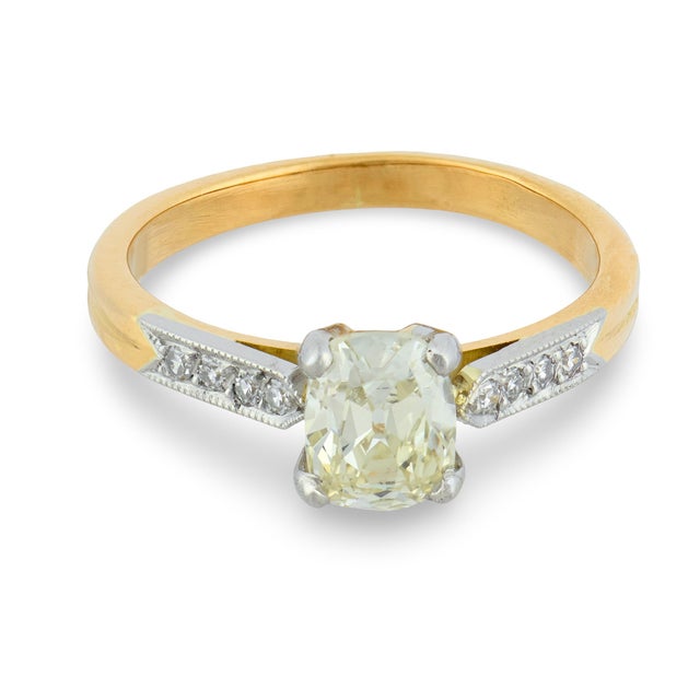 Modern Mid 20th Century French Gia 1.00 Carat Old Mine Cut Diamond 18k Yellow Gold Engagement Ring, Size 6 For Sale - Image 3 of 7
