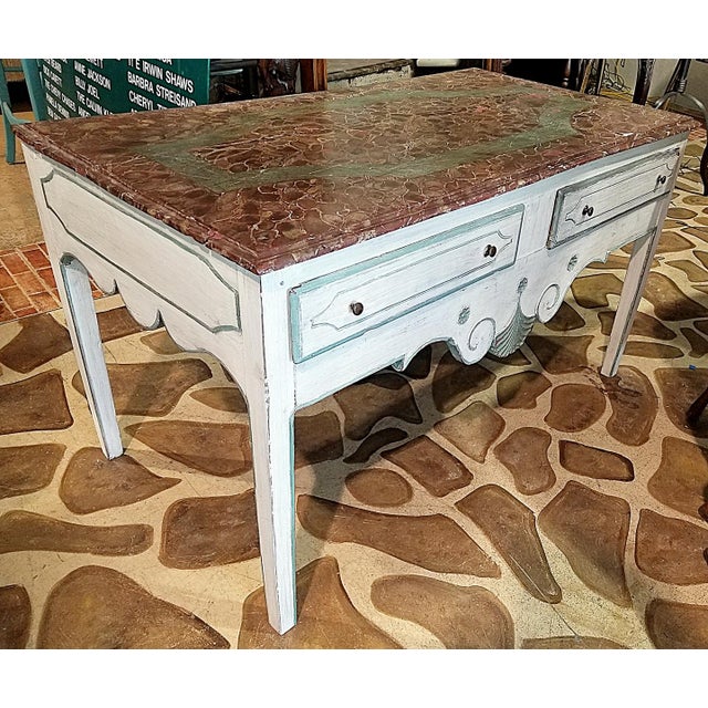 Shabby chic that come naturally after 150+ years in the 19c French painted pine bureau or writing desk, classic tapered...