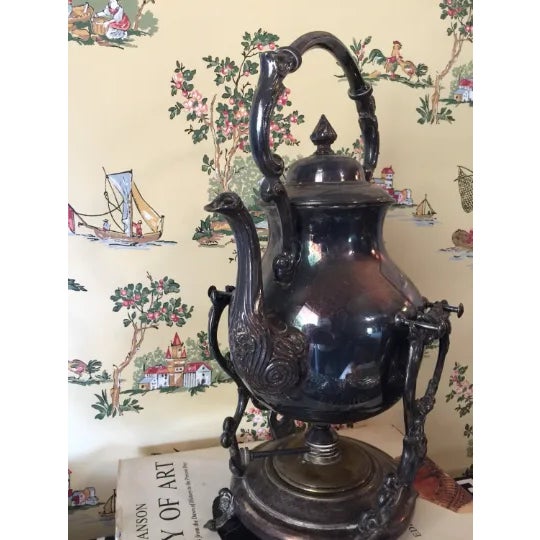 1980s Footed Silver Teapot with Warming Dish For Sale - Image 4 of 6