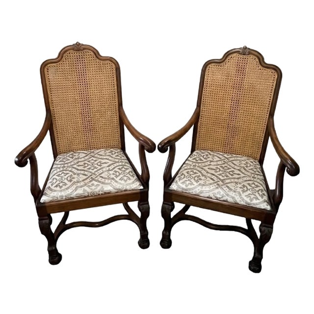 Pair of Vintage Early 20th Century Louis XV Style Walnut Cane-Back Accent Chairs For Sale