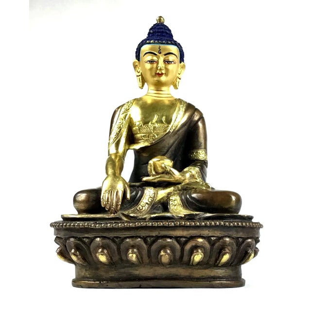 2000 - 2009 Shakyamuni Buddha Gold & Bronze Nepalese Figurine For Sale - Image 5 of 13