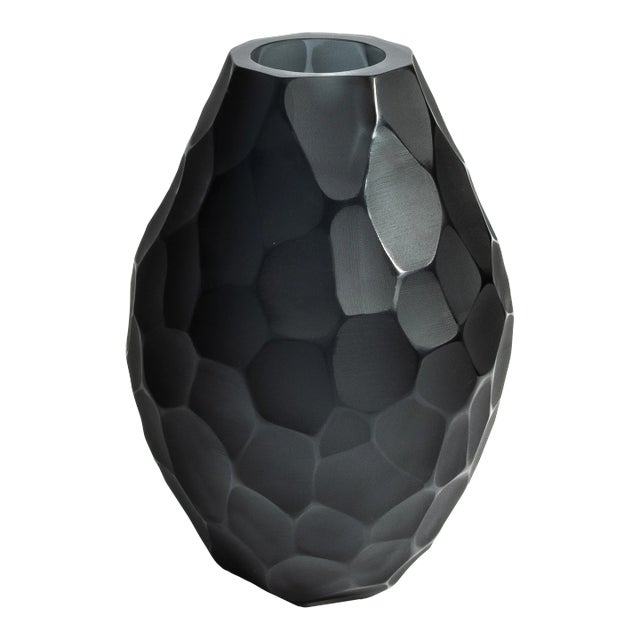 Hand Blown Murano Batutto Vase in Deep Grey For Sale