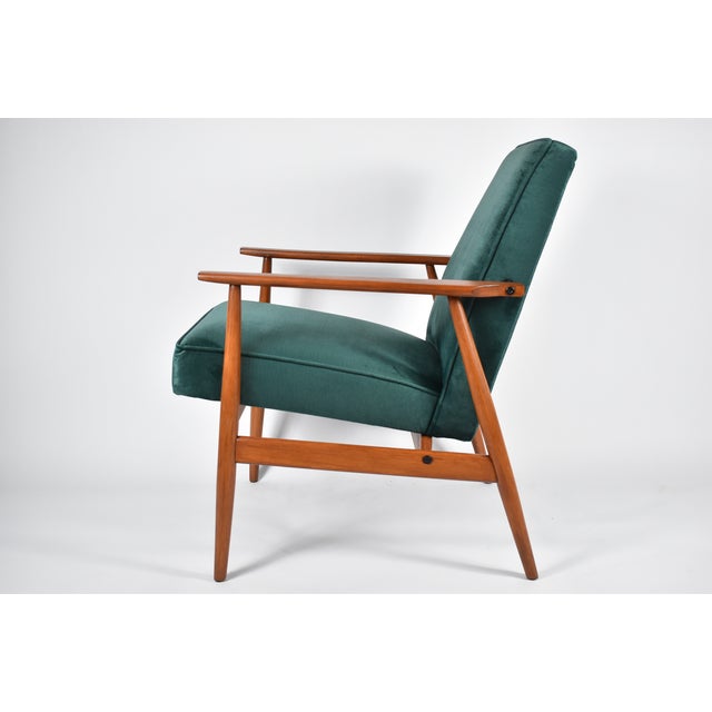 Vintage Armchair in Green Bottle Velvet & Teak, 1970s For Sale - Image 4 of 16