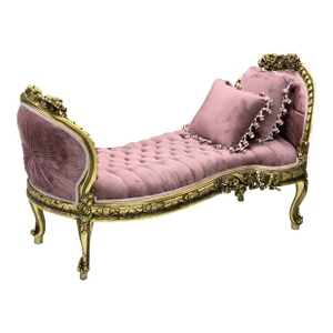 French Style Pink Velvet Bench With Gold Details