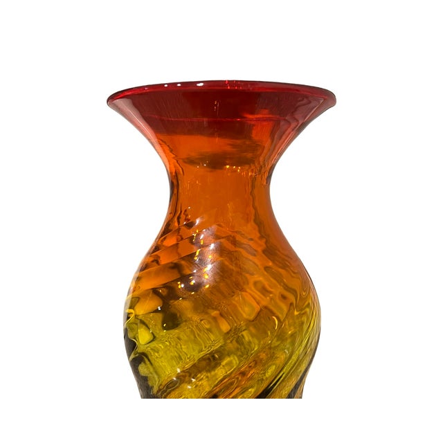 Blenko Vintage Mid Century Modern Blenko Amberina Twisted Blown Glass Vase Wayne Husted For Sale - Image 4 of 5