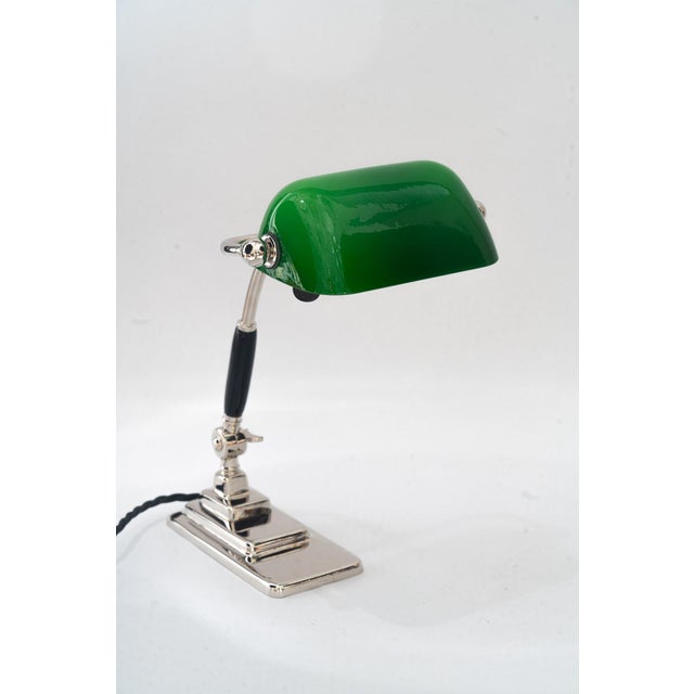 Art Deco banker lamp with green glass shade vienna around 1920s Brass nickel-plated European Plug (up to 250V).The wiring...