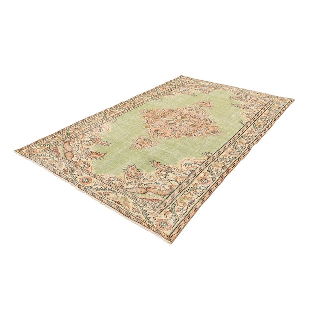 Mid-Century Modern Mid 20th Century Green Vintage Turkish Oushak Rug For Sale - Image 3 of 7