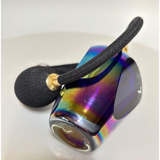 Iridescent Cobalt and Amethyst Art Glass Perfume Atomizer Faceted Crystal 1980 For Sale - Image 18 of 18